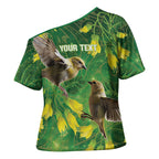 Bellbird New Zealand Personalised Cross Shoulder Shirt Kowhai Flower Maori Pattern