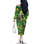 Bellbird New Zealand Personalised Family Matching Off The Shoulder Long Sleeve Dress and Hawaiian Shirt Kowhai Flower Maori Pattern