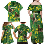 Bellbird New Zealand Personalised Family Matching Off Shoulder Maxi Dress and Hawaiian Shirt Kowhai Flower Maori Pattern