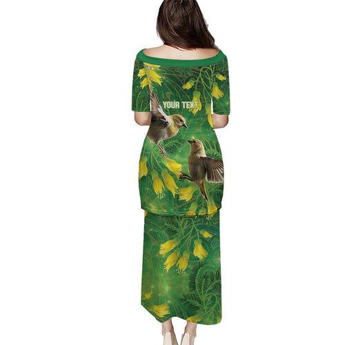 Bellbird New Zealand Personalised Family Matching Puletasi and Hawaiian Shirt Kowhai Flower Maori Pattern