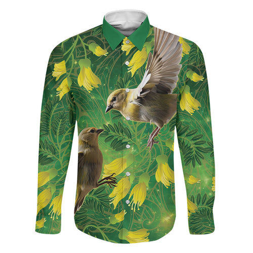 Bellbird New Zealand Personalised Family Matching Short Sleeve Bodycon Dress and Hawaiian Shirt Kowhai Flower Maori Pattern