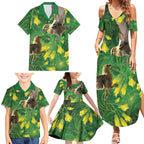 Bellbird New Zealand Personalised Family Matching Summer Maxi Dress and Hawaiian Shirt Kowhai Flower Maori Pattern