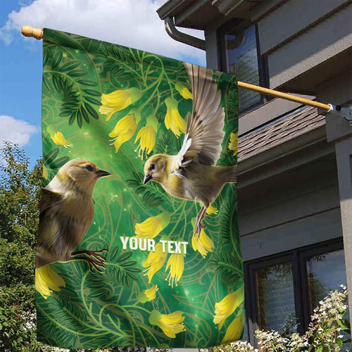 Bellbird New Zealand Personalised Garden Flag Kowhai Flower Maori Pattern