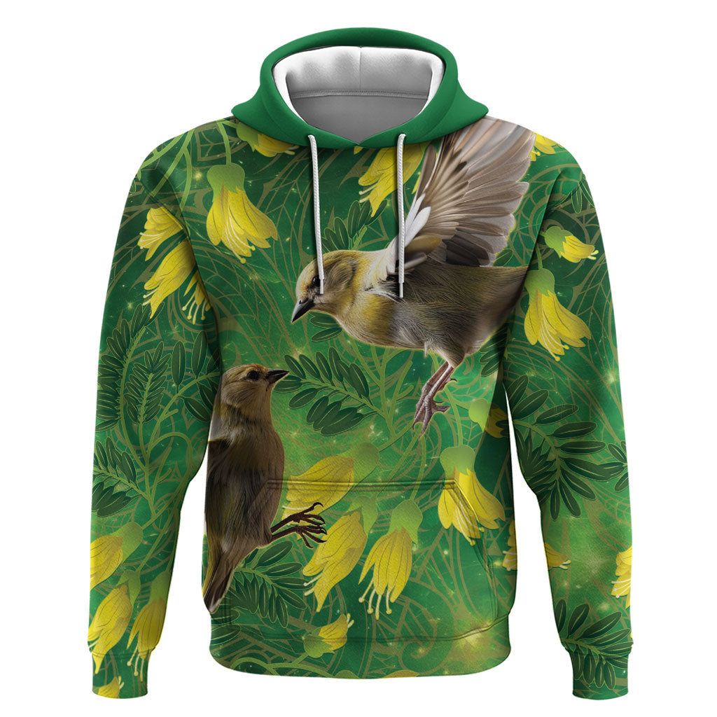 Bellbird New Zealand Personalised Hoodie Kowhai Flower Maori Pattern