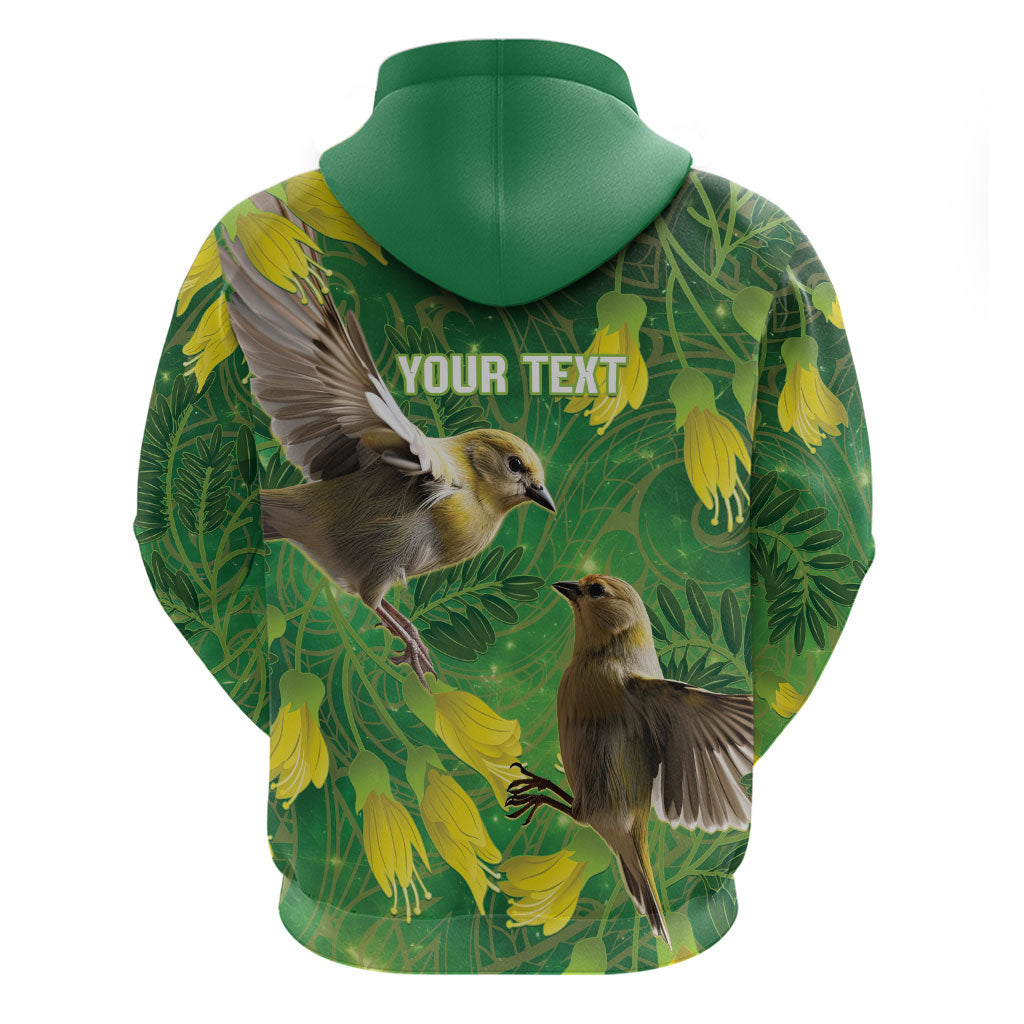 Bellbird New Zealand Personalised Hoodie Kowhai Flower Maori Pattern