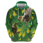 Bellbird New Zealand Personalised Hoodie Kowhai Flower Maori Pattern