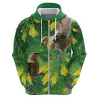 Bellbird New Zealand Personalised Hoodie Kowhai Flower Maori Pattern