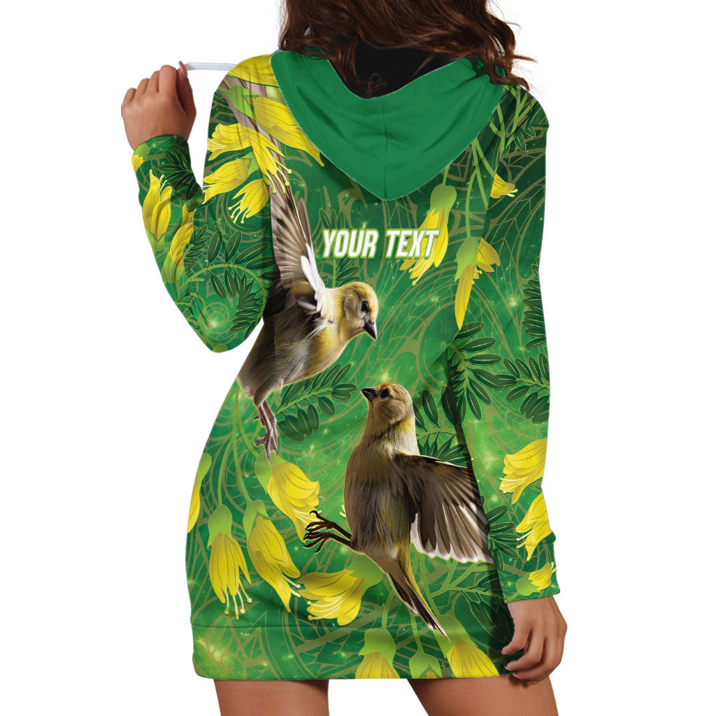 Bellbird New Zealand Personalised Hoodie Dress Kowhai Flower Maori Pattern