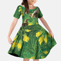 Bellbird New Zealand Personalised Kid Short Sleeve Dress Kowhai Flower Maori Pattern