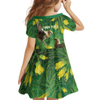 Bellbird New Zealand Personalised Kid Short Sleeve Dress Kowhai Flower Maori Pattern