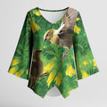 Bellbird New Zealand Personalised Kimono Sleeve Blouse Kowhai Flower Maori Pattern