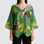 Bellbird New Zealand Personalised Kimono Sleeve Blouse Kowhai Flower Maori Pattern