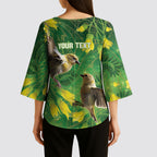 Bellbird New Zealand Personalised Kimono Sleeve Blouse Kowhai Flower Maori Pattern