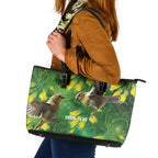 Bellbird New Zealand Personalised Leather Tote Bag Kowhai Flower Maori Pattern