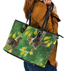 Bellbird New Zealand Personalised Leather Tote Bag Kowhai Flower Maori Pattern