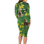 Bellbird New Zealand Personalised Long Sleeve Bodycon Dress Kowhai Flower Maori Pattern