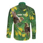 Bellbird New Zealand Personalised Long Sleeve Button Shirt Kowhai Flower Maori Pattern