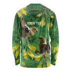 Bellbird New Zealand Personalised Long Sleeve Shirt Kowhai Flower Maori Pattern