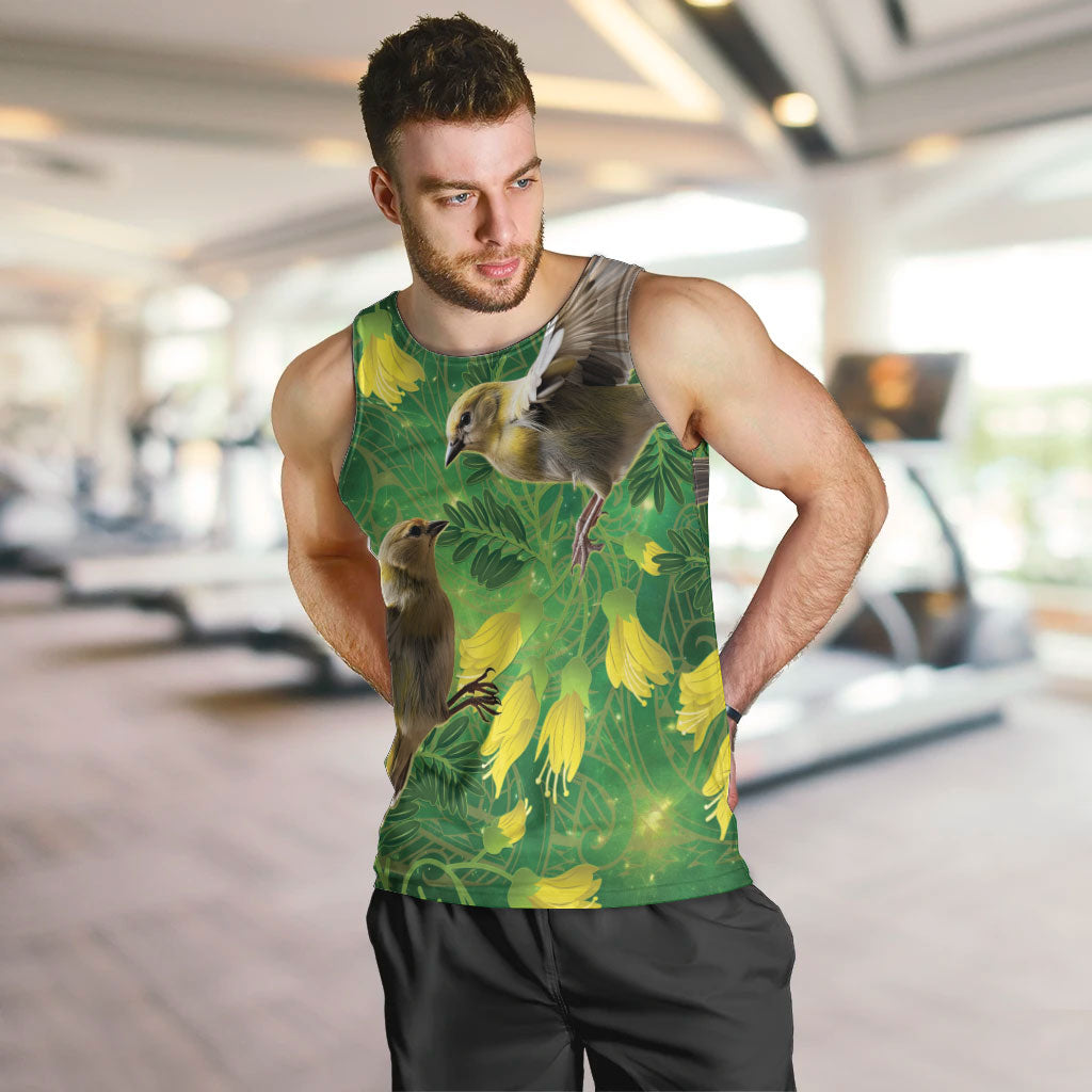 Bellbird New Zealand Personalised Men Tank Top Kowhai Flower Maori Pattern