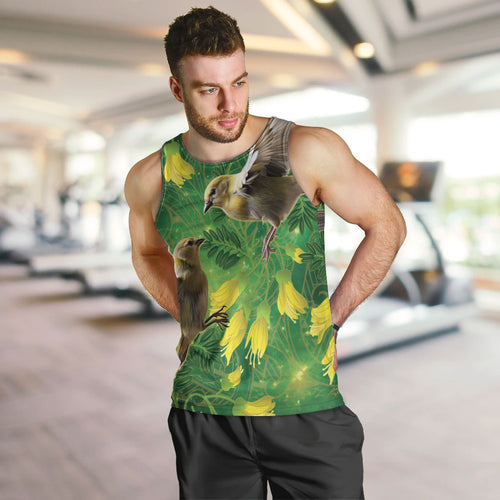 Bellbird New Zealand Personalised Men Tank Top Kowhai Flower Maori Pattern