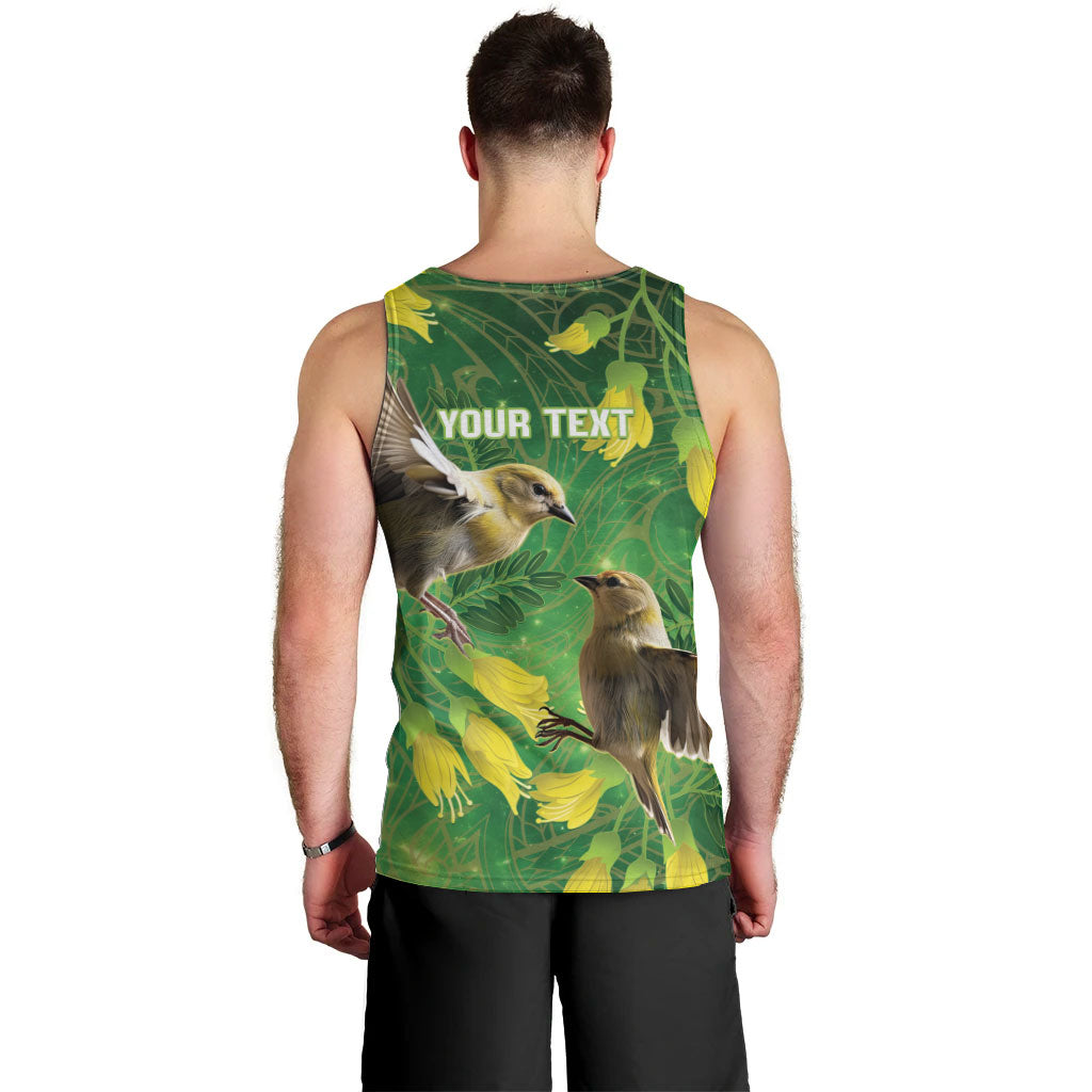 Bellbird New Zealand Personalised Men Tank Top Kowhai Flower Maori Pattern
