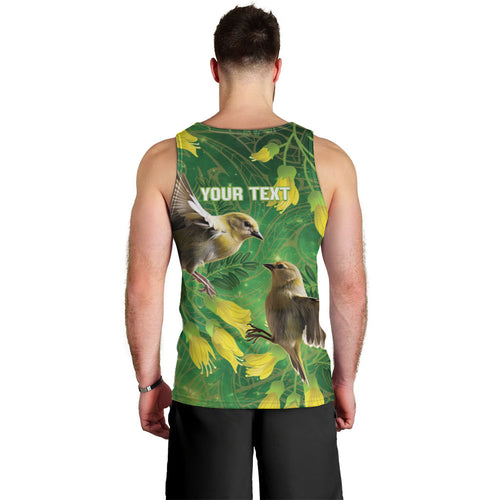 Bellbird New Zealand Personalised Men Tank Top Kowhai Flower Maori Pattern