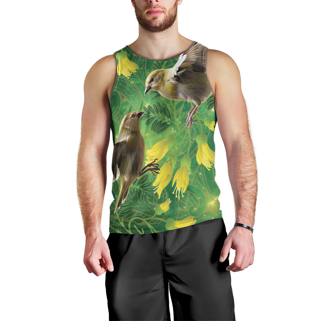 Bellbird New Zealand Personalised Men Tank Top Kowhai Flower Maori Pattern