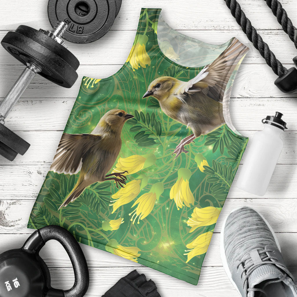 Bellbird New Zealand Personalised Men Tank Top Kowhai Flower Maori Pattern