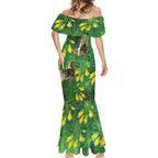 Bellbird New Zealand Personalised Mermaid Dress Kowhai Flower Maori Pattern