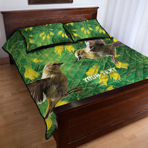 Bellbird New Zealand Personalised Quilt Bed Set Kowhai Flower Maori Pattern