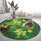 Bellbird New Zealand Personalised Round Carpet Kowhai Flower Maori Pattern