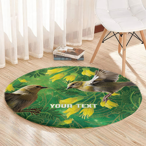 Bellbird New Zealand Personalised Round Carpet Kowhai Flower Maori Pattern