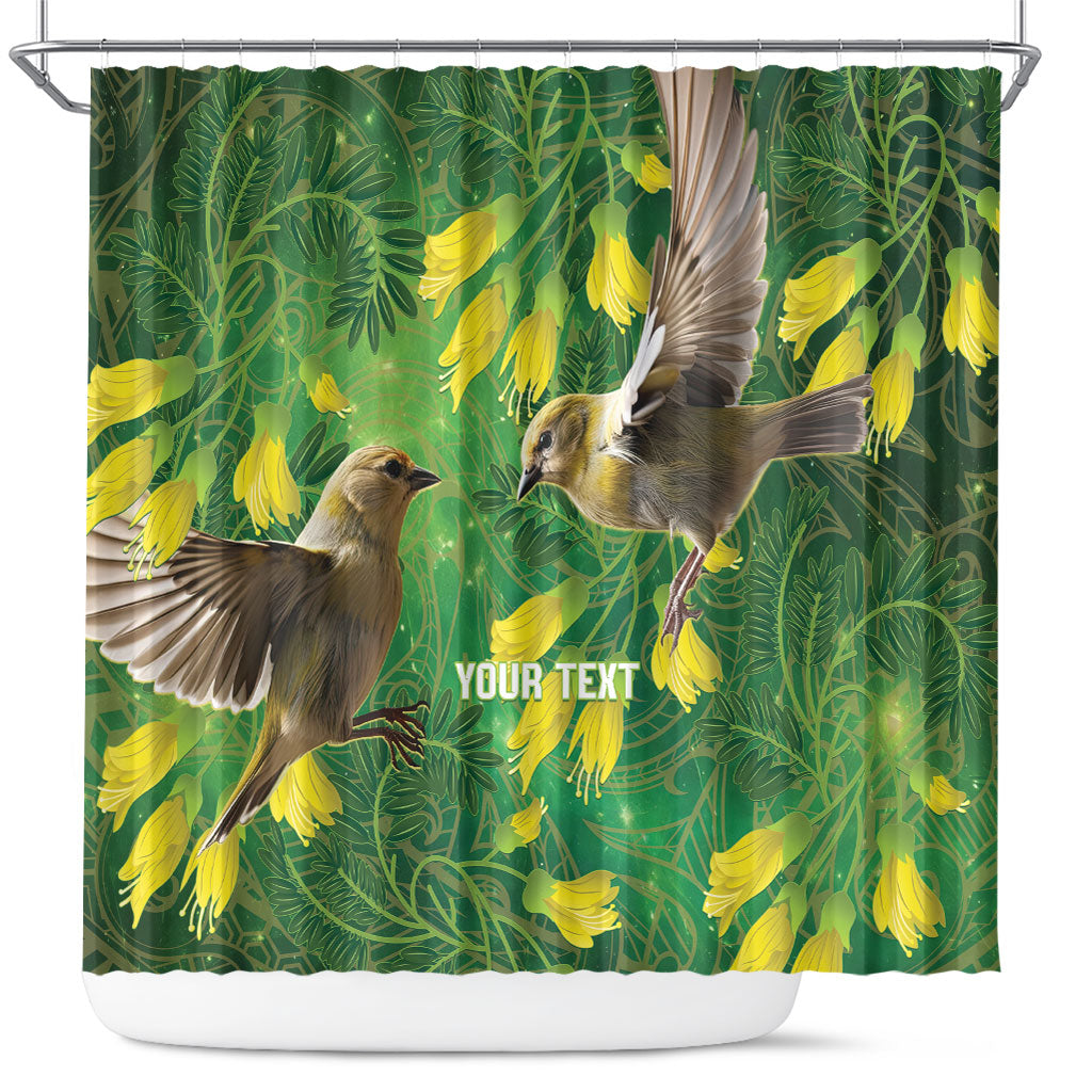 Bellbird New Zealand Personalised Shower Curtain Kowhai Flower Maori Pattern
