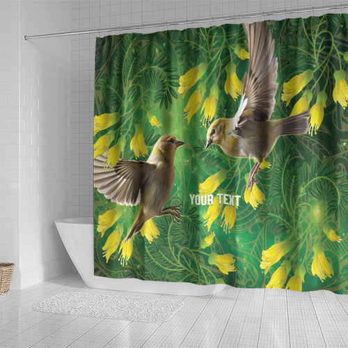 Bellbird New Zealand Personalised Shower Curtain Kowhai Flower Maori Pattern
