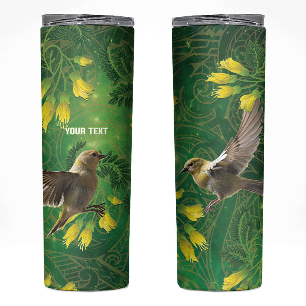 Bellbird New Zealand Personalised Skinny Tumbler Kowhai Flower Maori Pattern