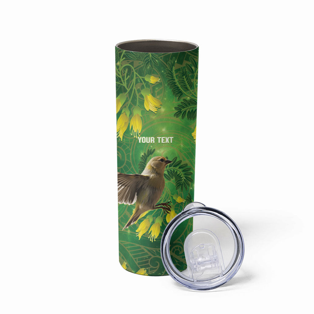 Bellbird New Zealand Personalised Skinny Tumbler Kowhai Flower Maori Pattern