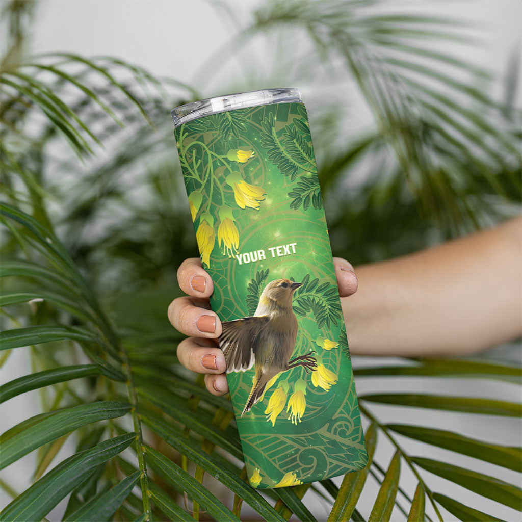 Bellbird New Zealand Personalised Skinny Tumbler Kowhai Flower Maori Pattern