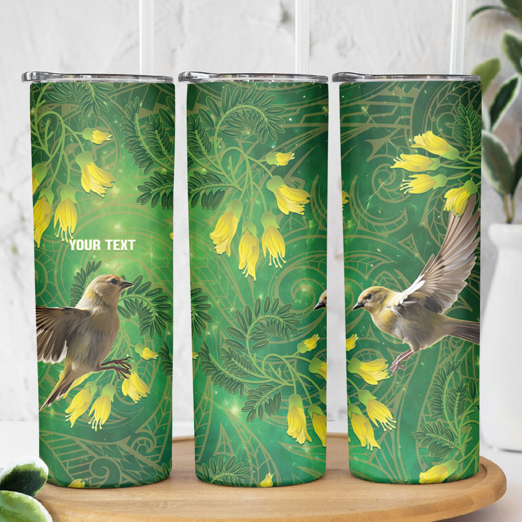 Bellbird New Zealand Personalised Skinny Tumbler Kowhai Flower Maori Pattern