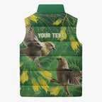 Bellbird New Zealand Personalised Sleeveless Puffer Jacket Kowhai Flower Maori Pattern