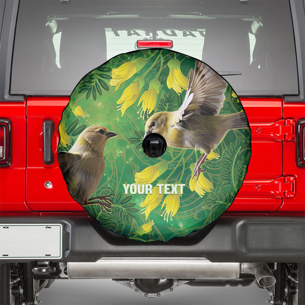 Bellbird New Zealand Personalised Spare Tire Cover Kowhai Flower Maori Pattern