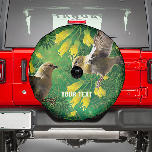 Bellbird New Zealand Personalised Spare Tire Cover Kowhai Flower Maori Pattern