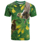 Bellbird New Zealand Personalised T Shirt Kowhai Flower Maori Pattern
