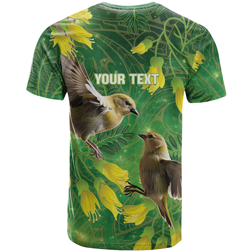 Bellbird New Zealand Personalised T Shirt Kowhai Flower Maori Pattern