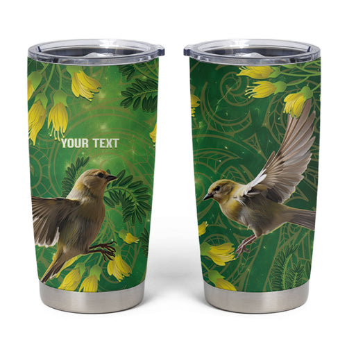Bellbird New Zealand Personalised Tumbler Cup Kowhai Flower Maori Pattern