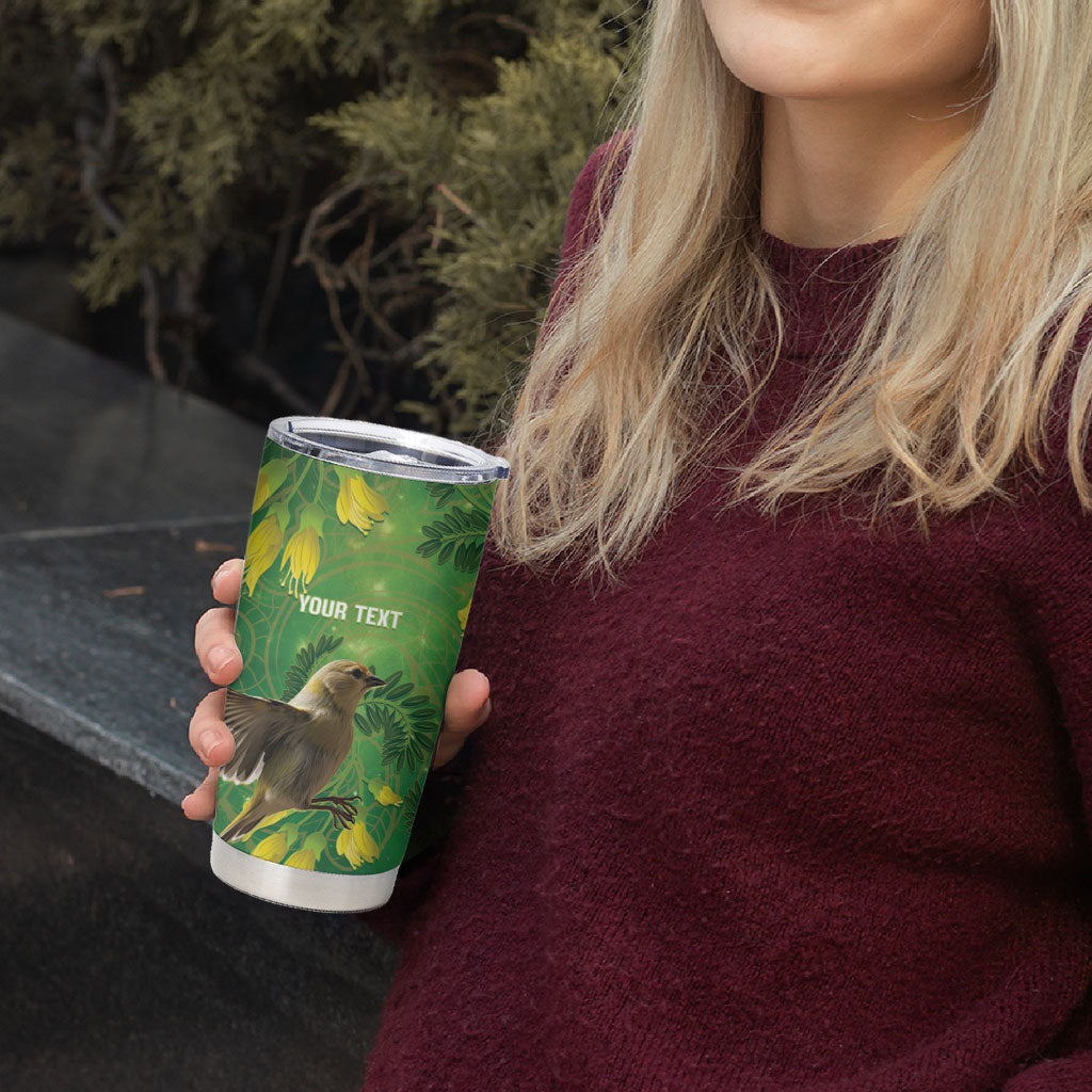 Bellbird New Zealand Personalised Tumbler Cup Kowhai Flower Maori Pattern