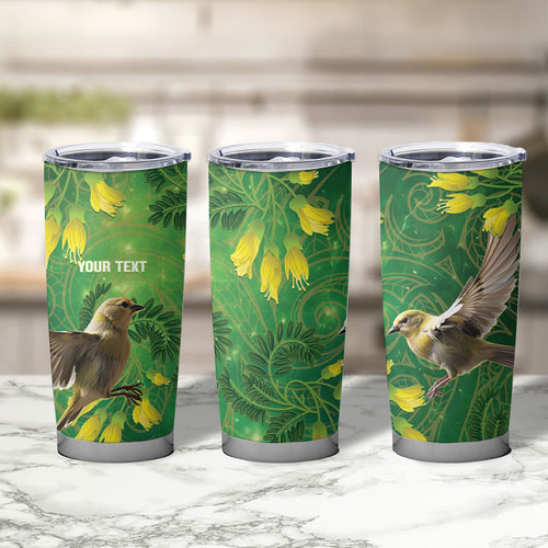Bellbird New Zealand Personalised Tumbler Cup Kowhai Flower Maori Pattern