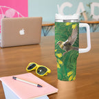 Bellbird New Zealand Personalised Tumbler With Handle Kowhai Flower Maori Pattern