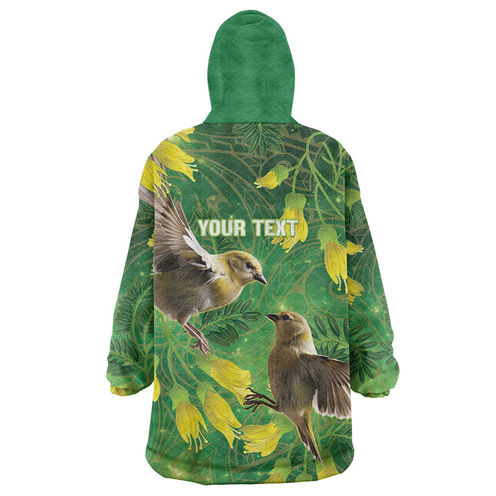 Bellbird New Zealand Personalised Wearable Blanket Hoodie Kowhai Flower Maori Pattern