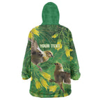 Bellbird New Zealand Personalised Wearable Blanket Hoodie Kowhai Flower Maori Pattern