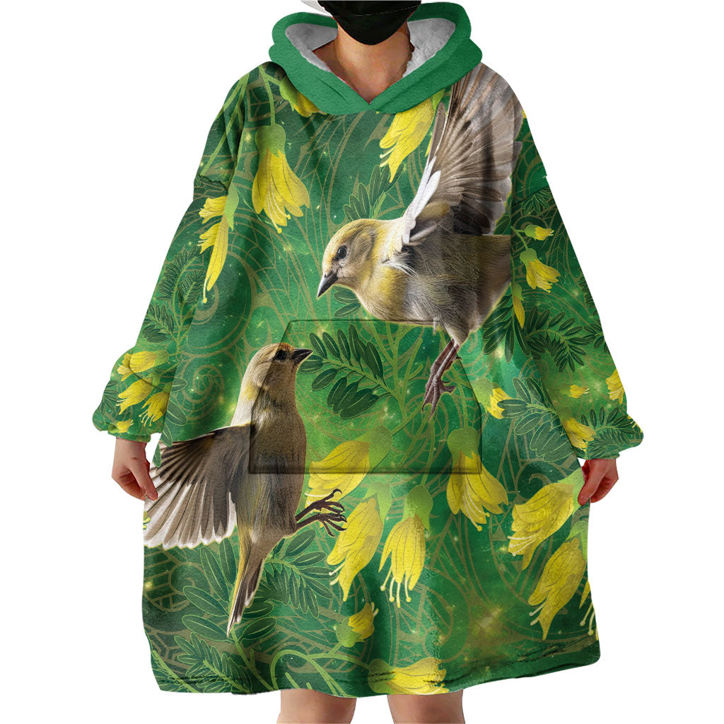 Bellbird New Zealand Personalised Wearable Blanket Hoodie Kowhai Flower Maori Pattern